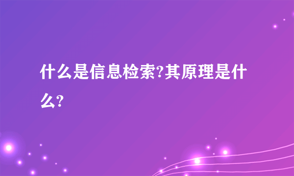 什么是信息检索?其原理是什么?