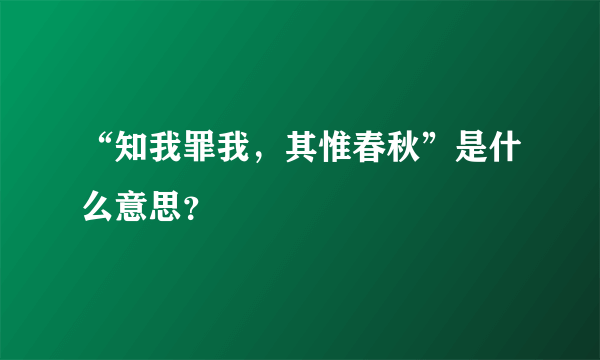 “知我罪我，其惟春秋”是什么意思？