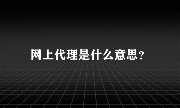 网上代理是什么意思？