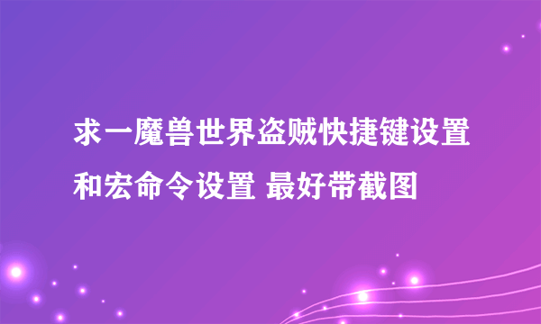 求一魔兽世界盗贼快捷键设置和宏命令设置 最好带截图