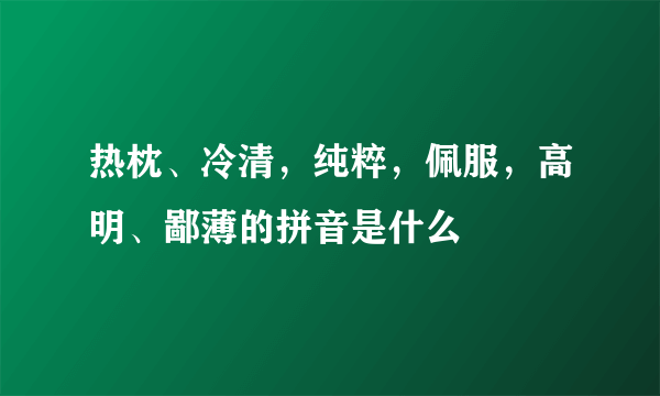 热枕、冷清，纯粹，佩服，高明、鄙薄的拼音是什么