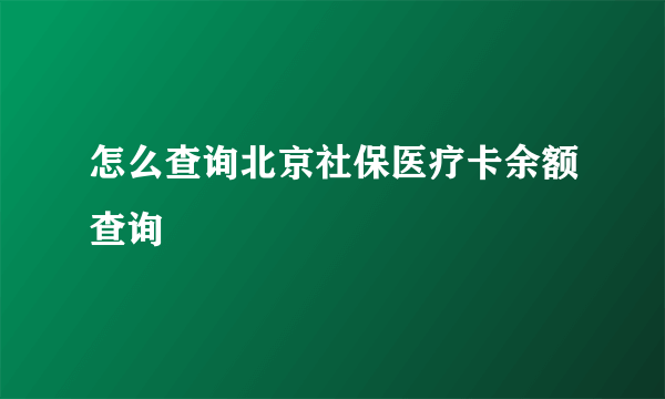 怎么查询北京社保医疗卡余额查询