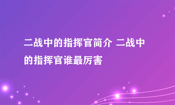 二战中的指挥官简介 二战中的指挥官谁最厉害