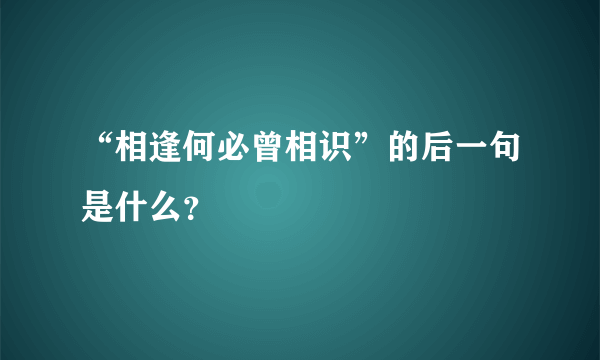 “相逢何必曾相识”的后一句是什么？