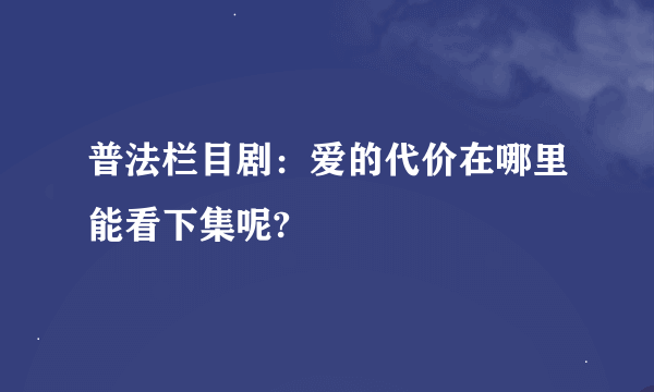 普法栏目剧：爱的代价在哪里能看下集呢?