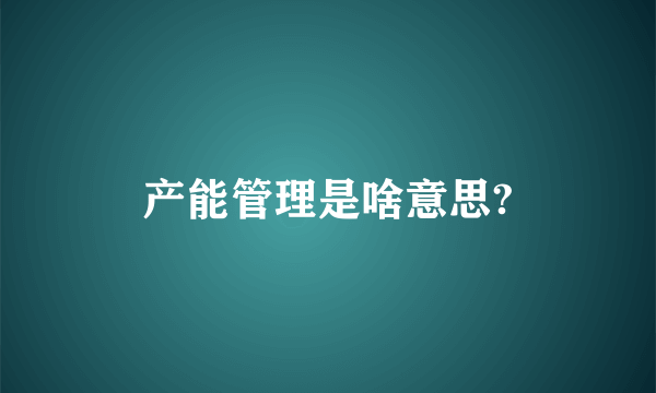 产能管理是啥意思?