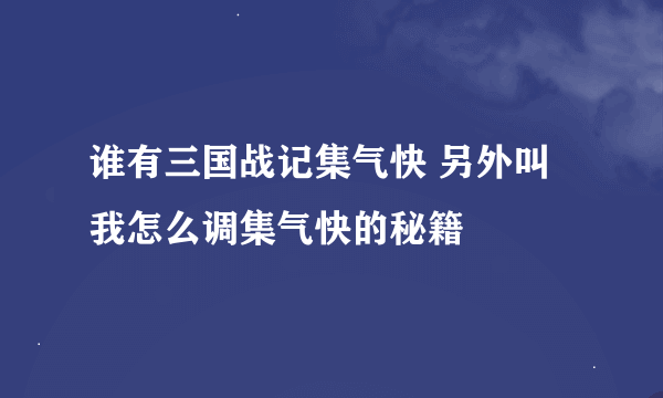 谁有三国战记集气快 另外叫我怎么调集气快的秘籍