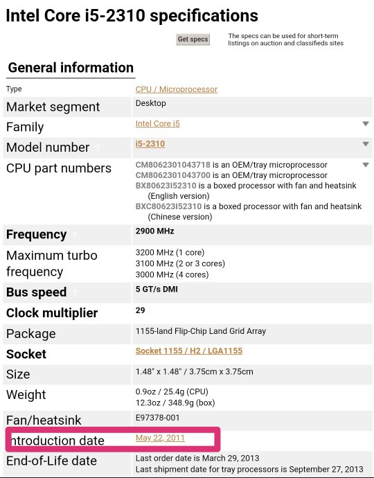 i3 2310是多少年的？