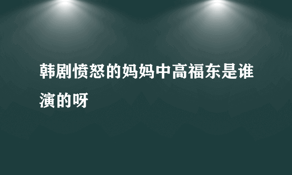 韩剧愤怒的妈妈中高福东是谁演的呀