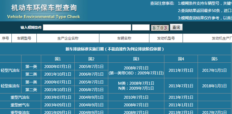 机动车环保车型查询