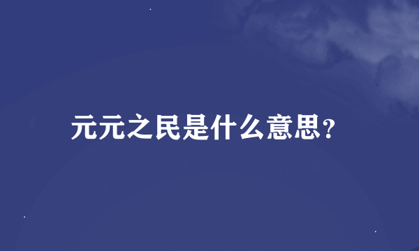 元元之民是什么意思？