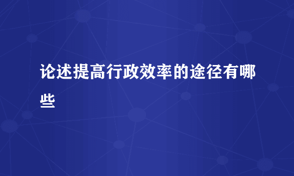 论述提高行政效率的途径有哪些