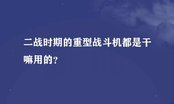 二战时期的重型战斗机都是干嘛用的？