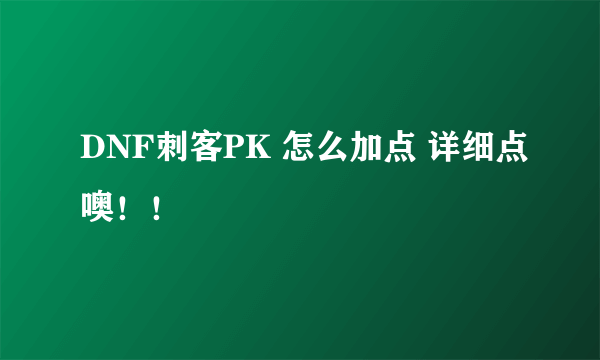 DNF刺客PK 怎么加点 详细点噢！！