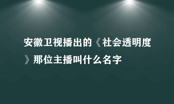 安徽卫视播出的《社会透明度》那位主播叫什么名字