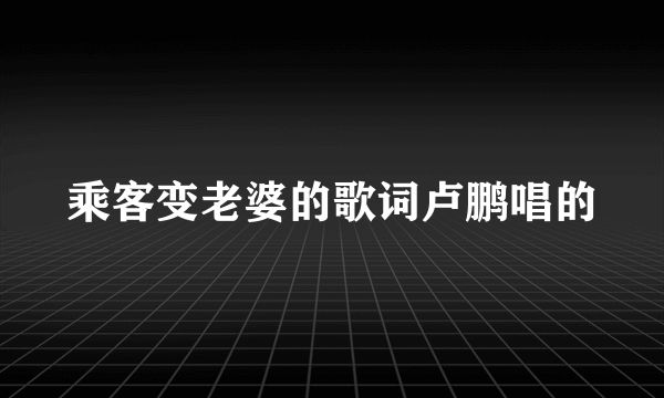 乘客变老婆的歌词卢鹏唱的