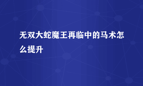 无双大蛇魔王再临中的马术怎么提升