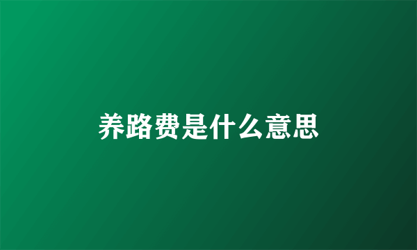 养路费是什么意思