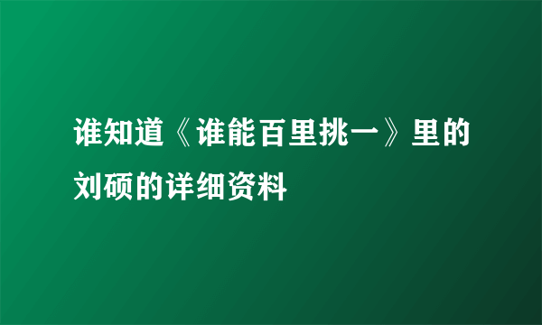 谁知道《谁能百里挑一》里的刘硕的详细资料