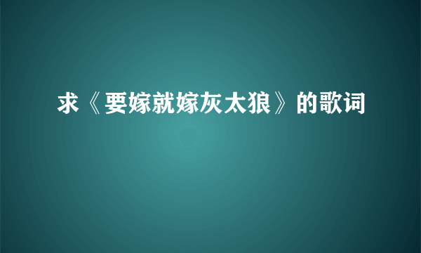 求《要嫁就嫁灰太狼》的歌词