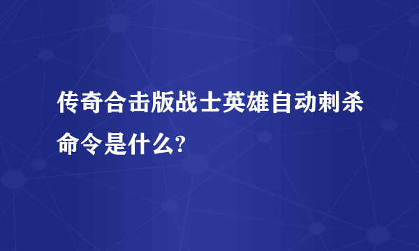 传奇合击版战士英雄自动刺杀命令是什么?