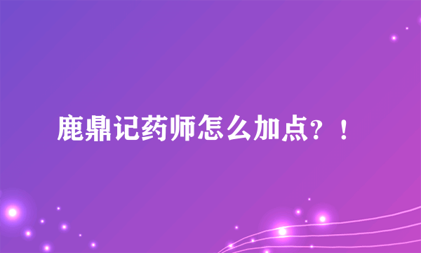 鹿鼎记药师怎么加点？！