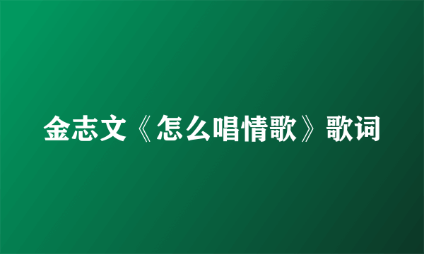 金志文《怎么唱情歌》歌词