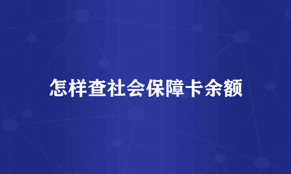 怎样查社会保障卡余额