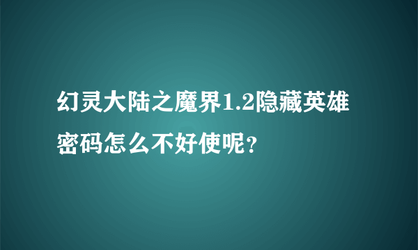 幻灵大陆之魔界1.2隐藏英雄密码怎么不好使呢？