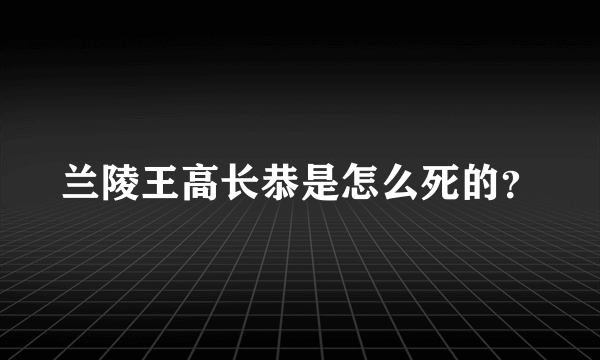 兰陵王高长恭是怎么死的？