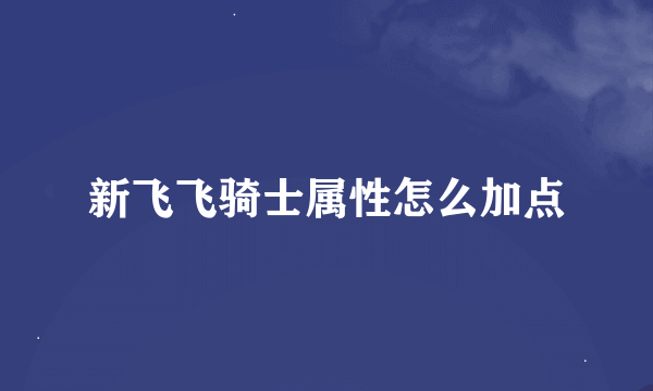 新飞飞骑士属性怎么加点