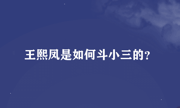 王熙凤是如何斗小三的？