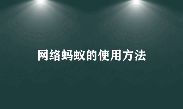 网络蚂蚁的使用方法