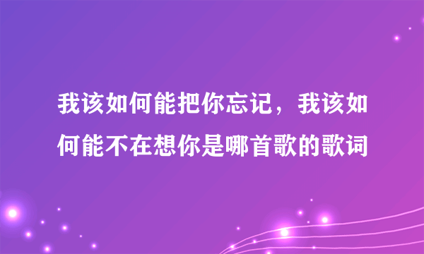 我该如何能把你忘记，我该如何能不在想你是哪首歌的歌词