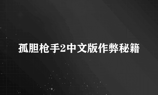 孤胆枪手2中文版作弊秘籍