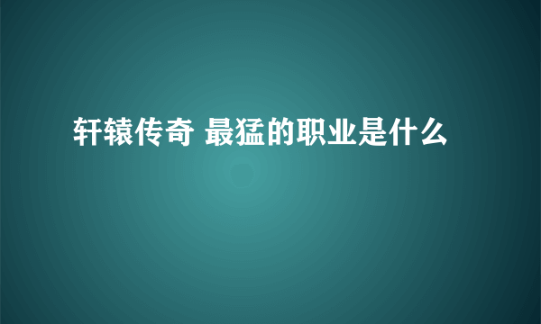 轩辕传奇 最猛的职业是什么