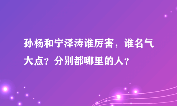 孙杨和宁泽涛谁厉害，谁名气大点？分别都哪里的人？