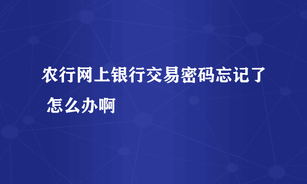 农行网上银行交易密码忘记了 怎么办啊