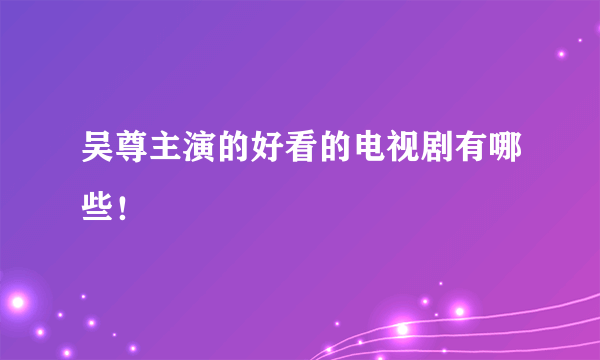 吴尊主演的好看的电视剧有哪些！