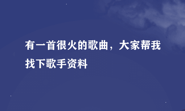 有一首很火的歌曲，大家帮我找下歌手资料