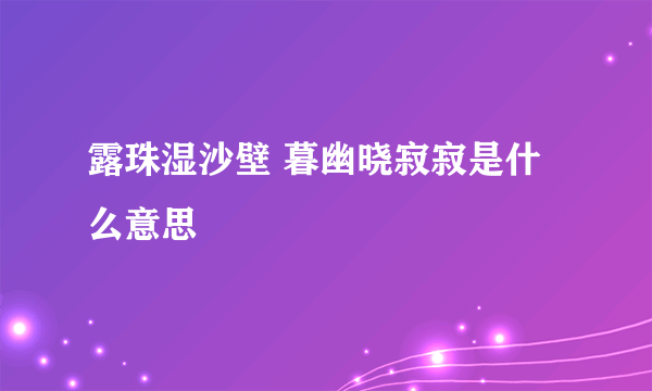 露珠湿沙壁 暮幽晓寂寂是什么意思