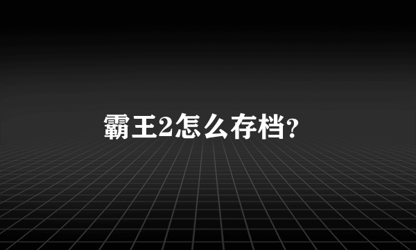 霸王2怎么存档？