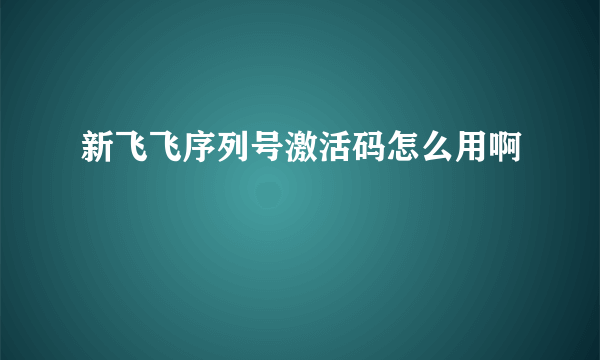 新飞飞序列号激活码怎么用啊