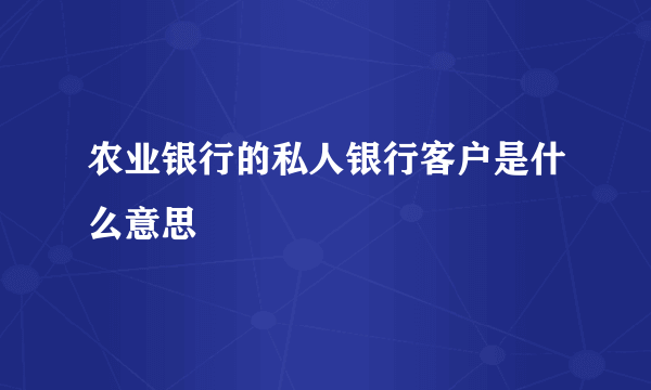 农业银行的私人银行客户是什么意思