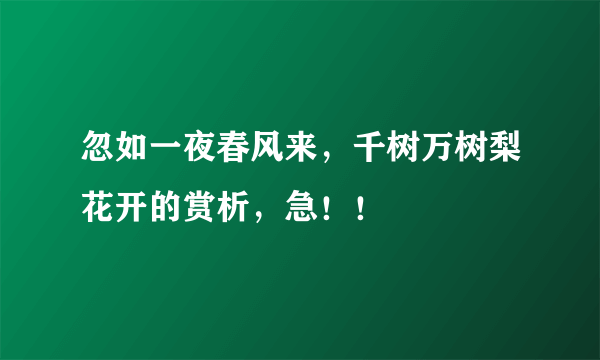 忽如一夜春风来，千树万树梨花开的赏析，急！！