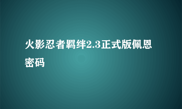 火影忍者羁绊2.3正式版佩恩密码