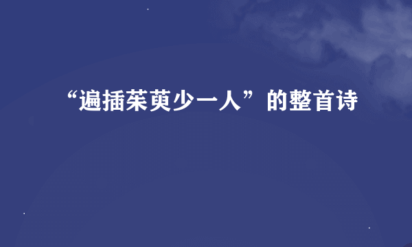 “遍插茱萸少一人”的整首诗