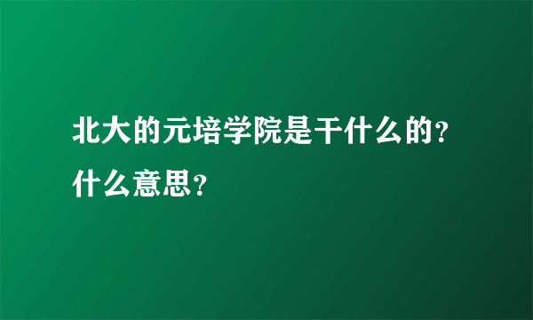 北大的元培学院是干什么的？什么意思？