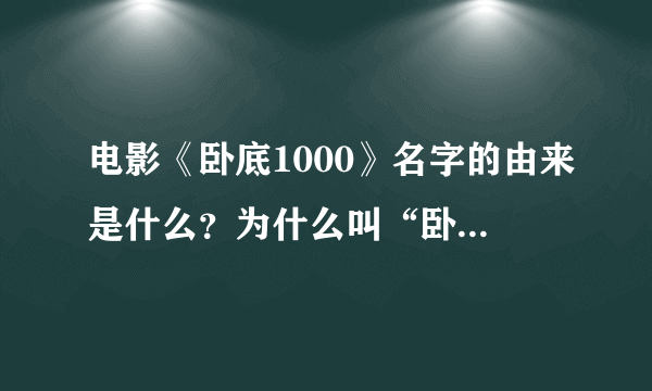 电影《卧底1000》名字的由来是什么？为什么叫“卧底1000”