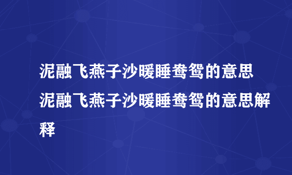 泥融飞燕子沙暖睡鸯鸳的意思泥融飞燕子沙暖睡鸯鸳的意思解释